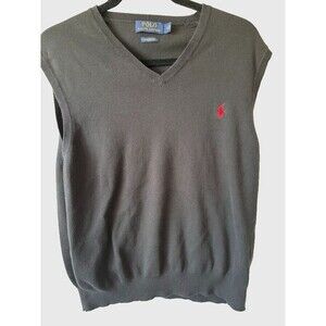 Polo Ralph Lauren Vest Men's Black Pima Cotton V-Neck Sweater Vest 90s Size XL